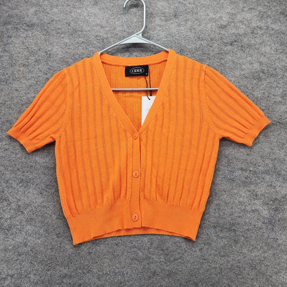 Cider Shirt Womens Medium Short Sleeve Orange Ribbed V Neck